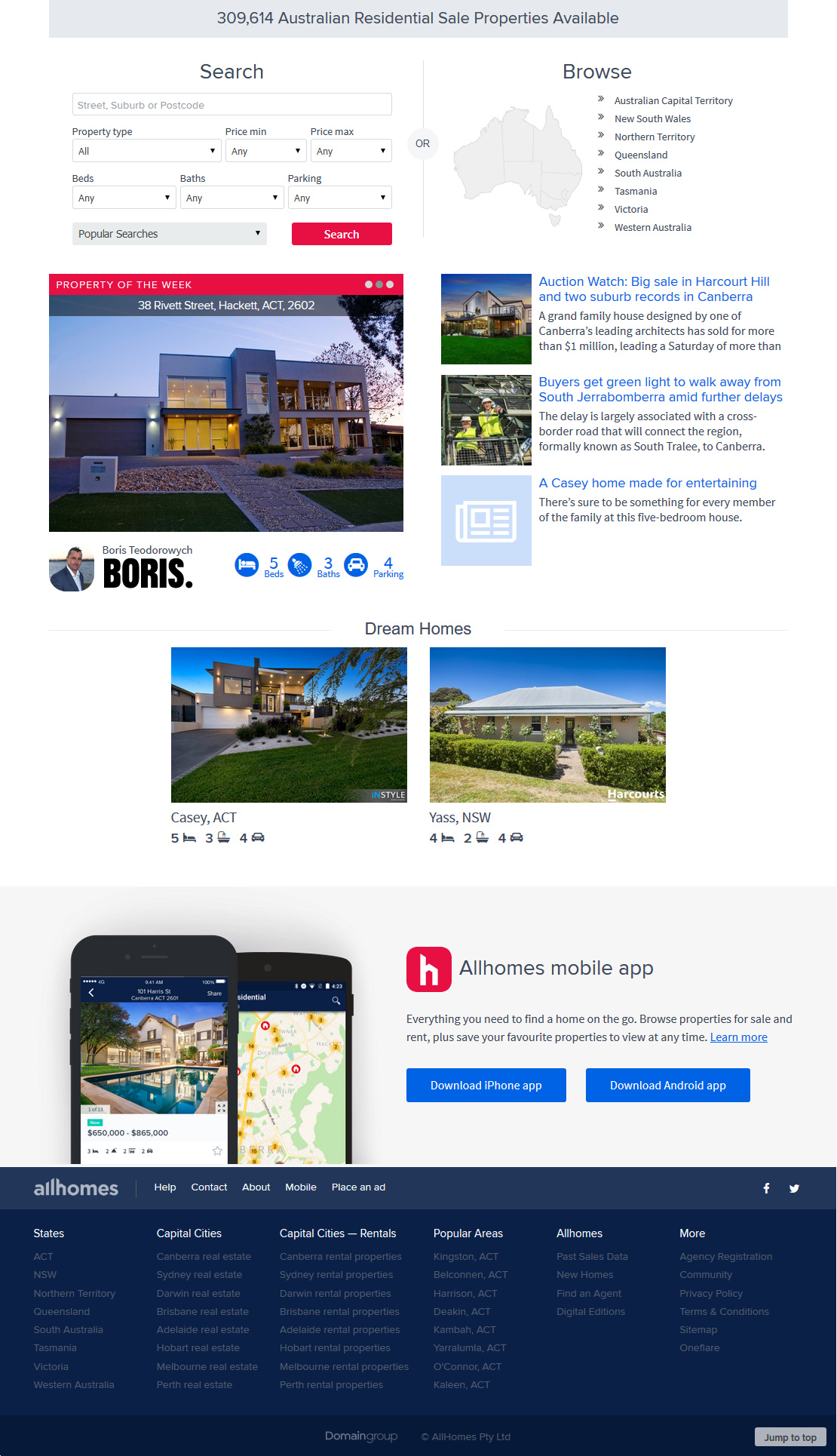 screenshot of allhomes.com.au